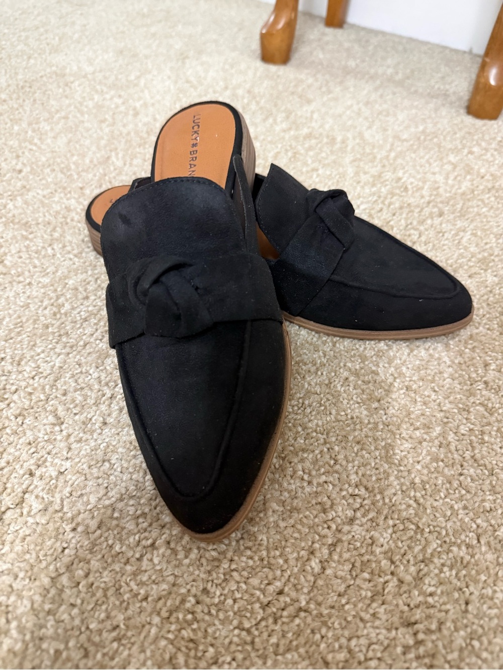 Lucky Brand Black Suede Knot-Detail Slip-On Loafers